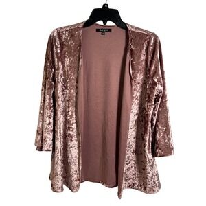 Hype Womens Crushed Velvet Open Cardigan Size Mauve Pink 3/4 Sleeve Dressy‎ Glam
